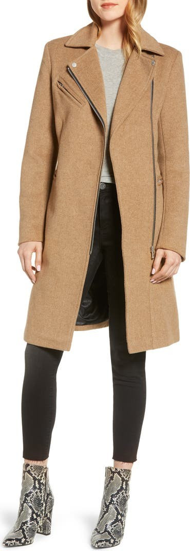 Moto Detail Wool Blend Twill Coat | Nordstrom Rack