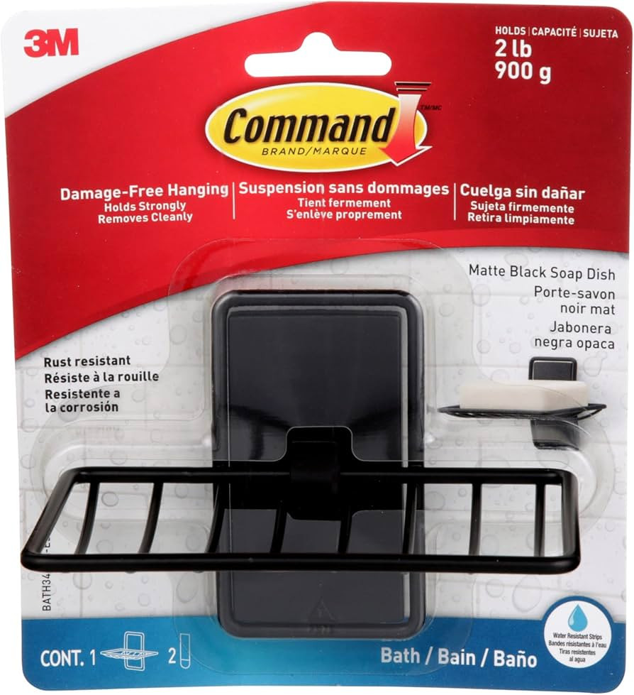 Command Soap Dish Matte Black with Water Resistant Command Strips, Bathroom Décor, Rust Resistan... | Amazon (US)