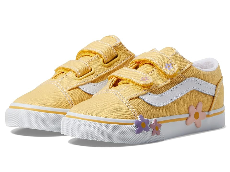 Vans Kids Old Skool V Flower (Infant/Toddler) Kids Shoes Yellow : 6 Toddler M, Canvas/Suede | Zappos