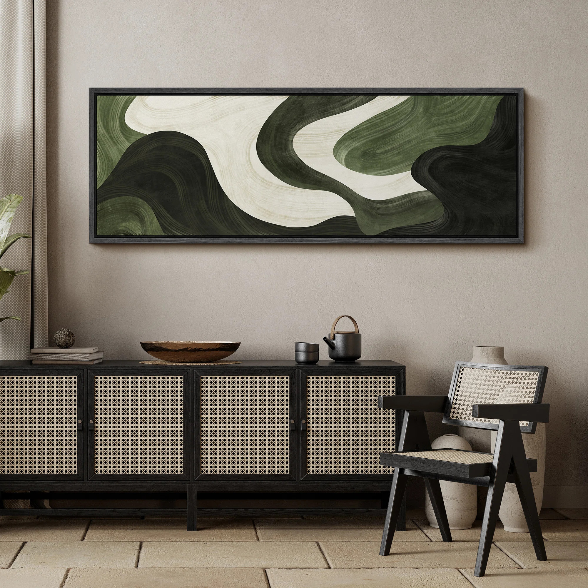 Faux Texture Abstract Green Minimalst Modern Extra Large Framed Wall Art Oversized Canvas Print | Wayfair North America