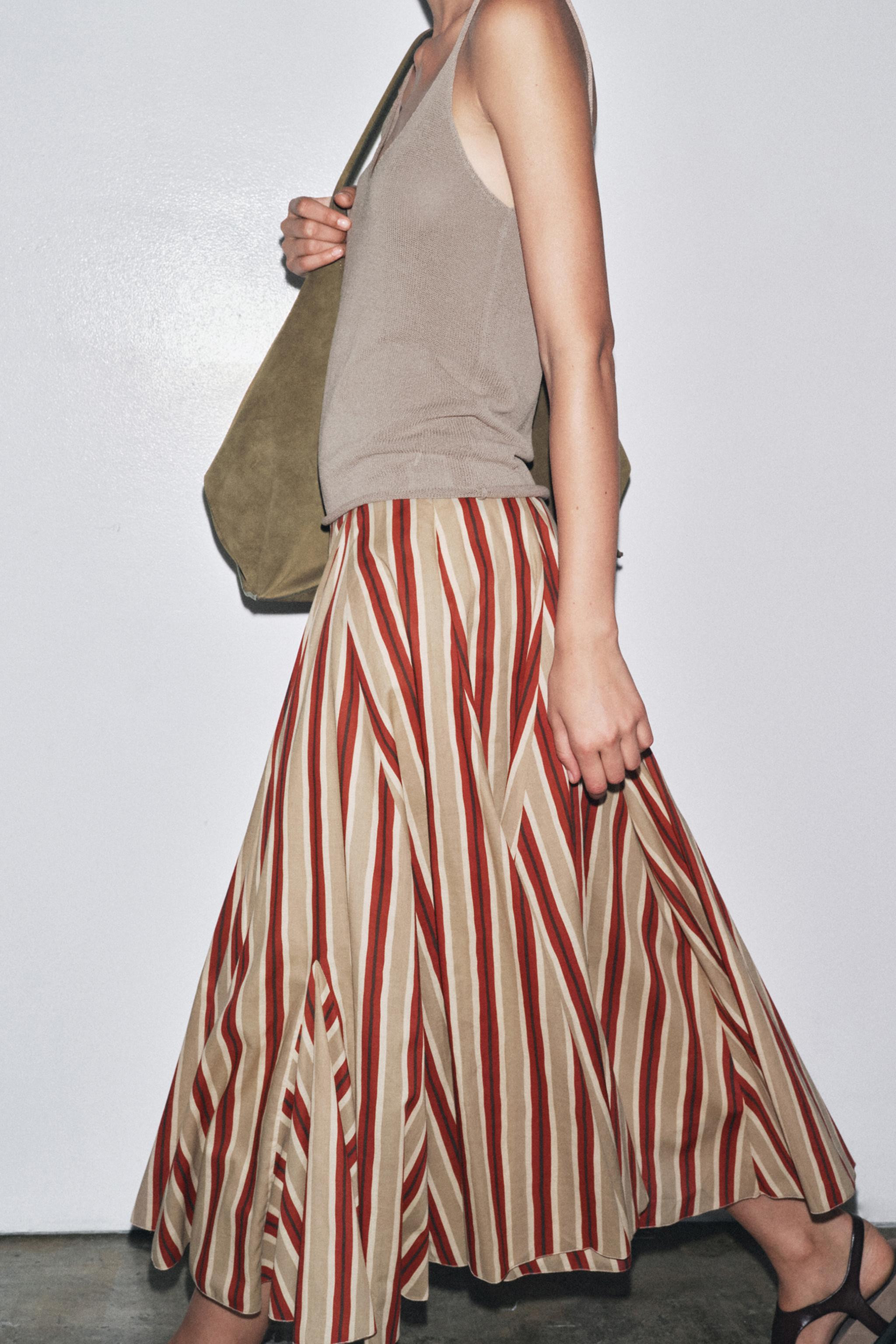 ZW COLLECTION STRIPED MIDI SKIRT | Zara US
