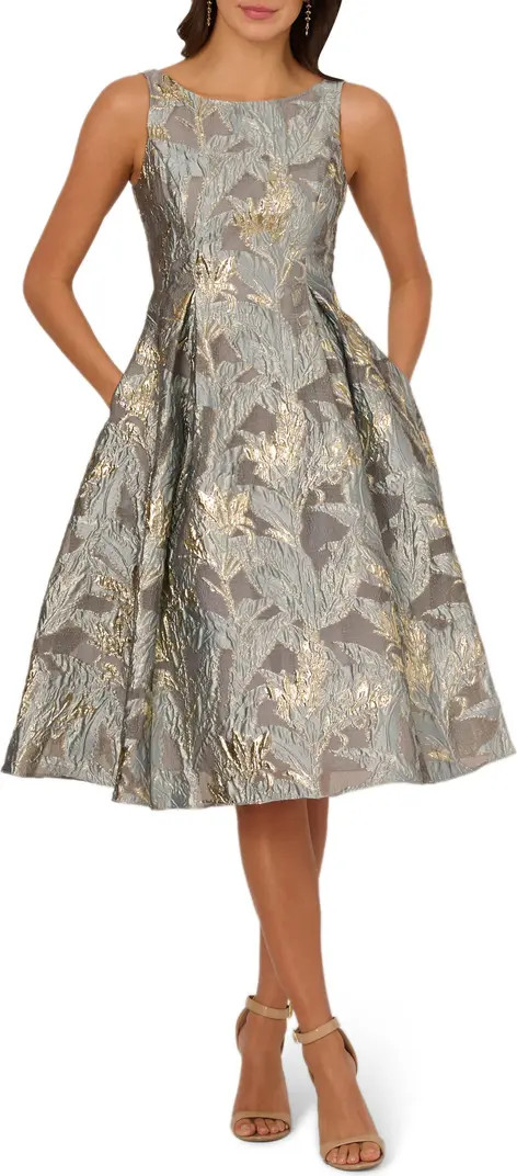 Metallic Leaf Jacquard Fit & Flare Cocktail Dress | Nordstrom