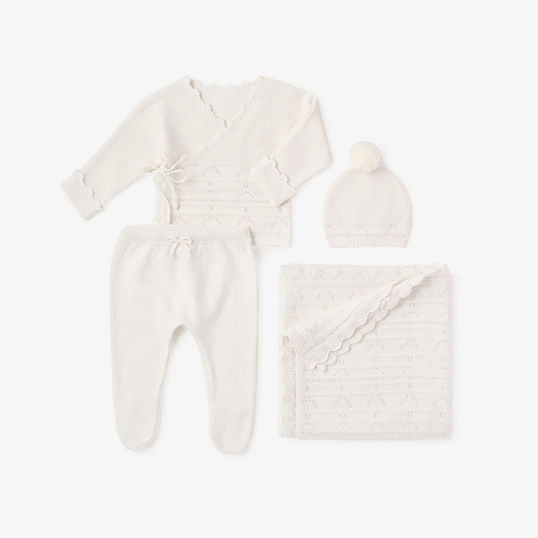 White Cashmere Pointelle Layette Set with Box | Elegant Baby