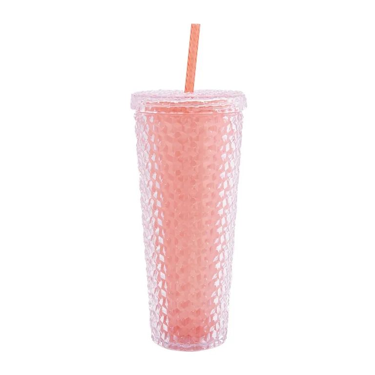 Mainstays 26-Ounce Acrylic Color Changing Textured Tumbler with Straw, Coral - Walmart.com | Walmart (US)