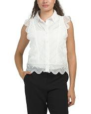 Floral Eyelet Button Up With Crochet Collar | TJ Maxx