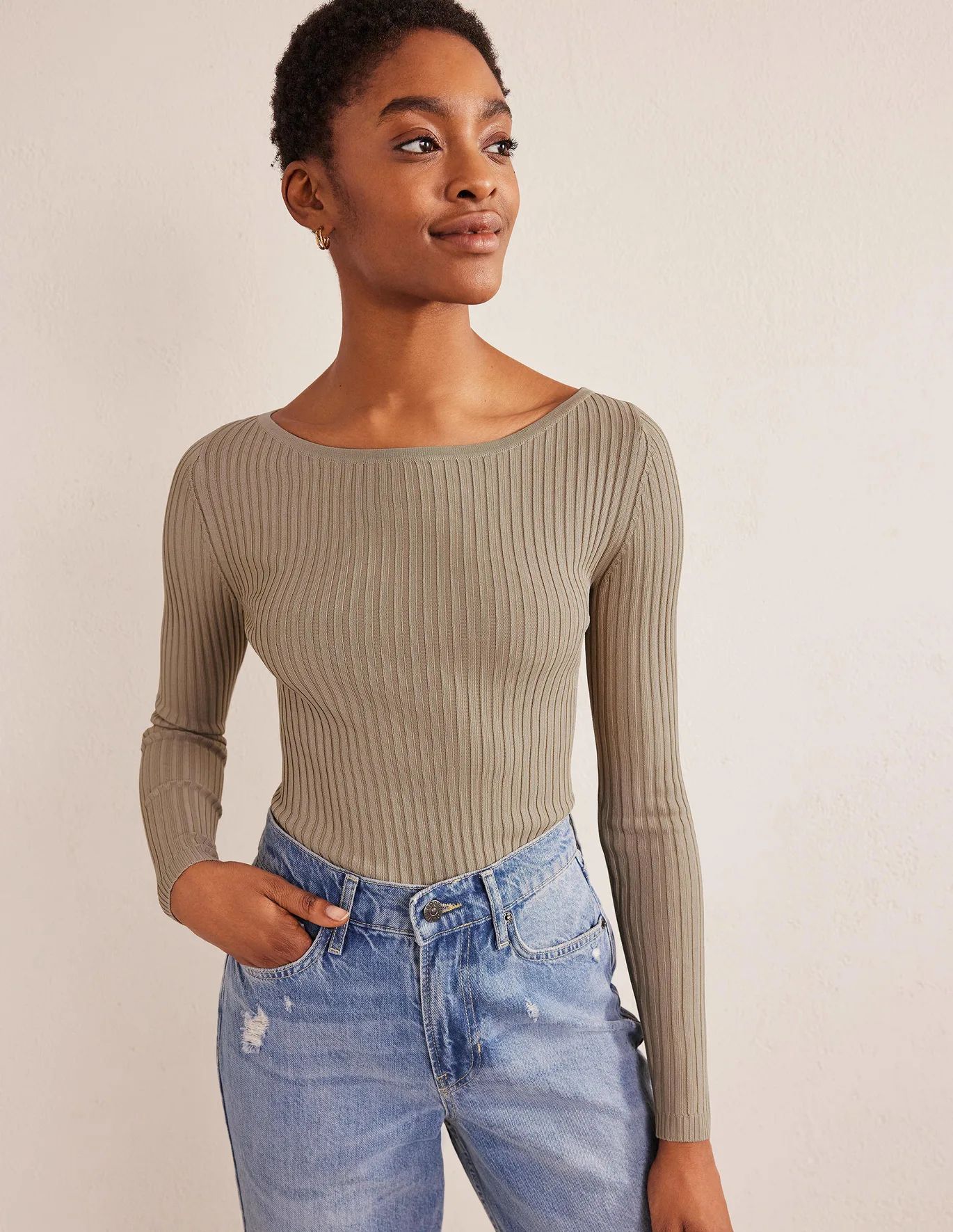 Ribbed Slash Neck Jumper | Boden (US)