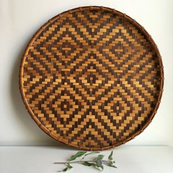 Large Vintage Woven Tribal Round Basket Tray Wall Hanging Boho Decor 16" | Etsy (US)