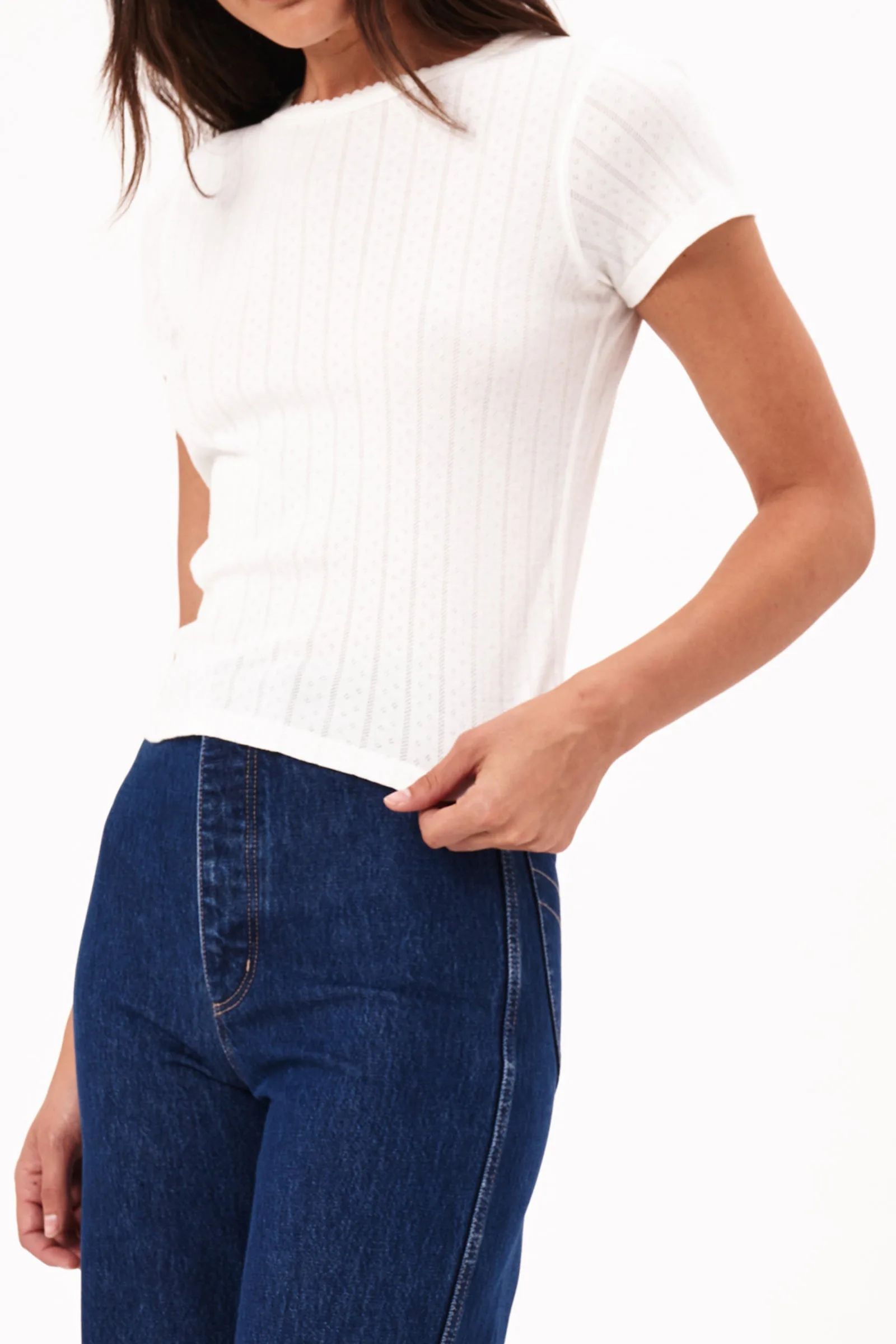 Buy Classic Pointelle Tee - Cream Online | Rollas Jeans | Rolla's Jeans US/CAN