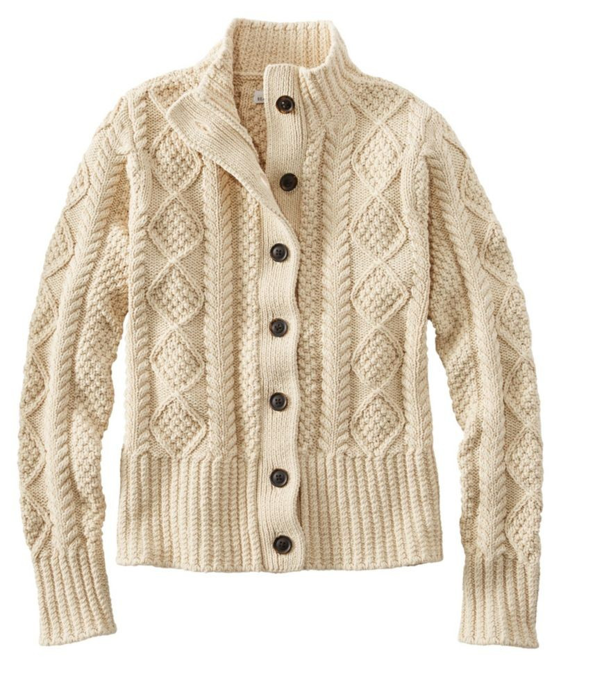 Women's Signature Cotton Fisherman Sweater, Short Cardigan Sweater Beige Small, Cotton/Yarns L.L.Bean | L.L. Bean