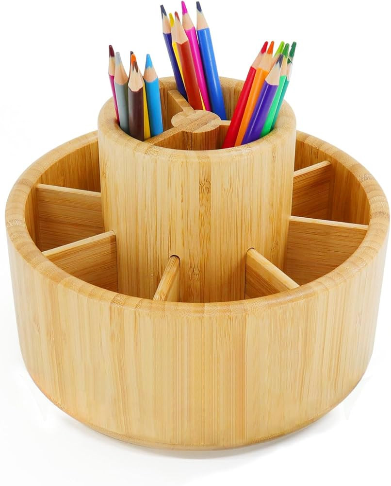 Utoplike Bamboo Rotating Art Supply Desk Organizer, Pencil Holder Organizer, Desktop Storage Cadd... | Amazon (US)