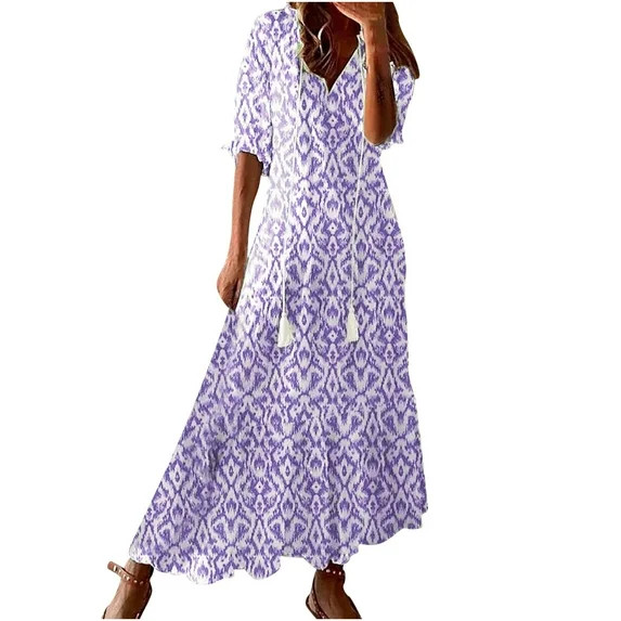 ZZwxWA Cyber_Monday Maxi Dresses for Women Elbow-Length V-Neck Geometric Print Summer Long Dress ... | Walmart (US)