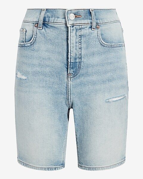 High Waisted Light Wash Bermuda Jean Shorts | Express