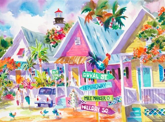 Key West Watercolor Print Canvas Art Rooster Print Duval - Etsy | Etsy (US)
