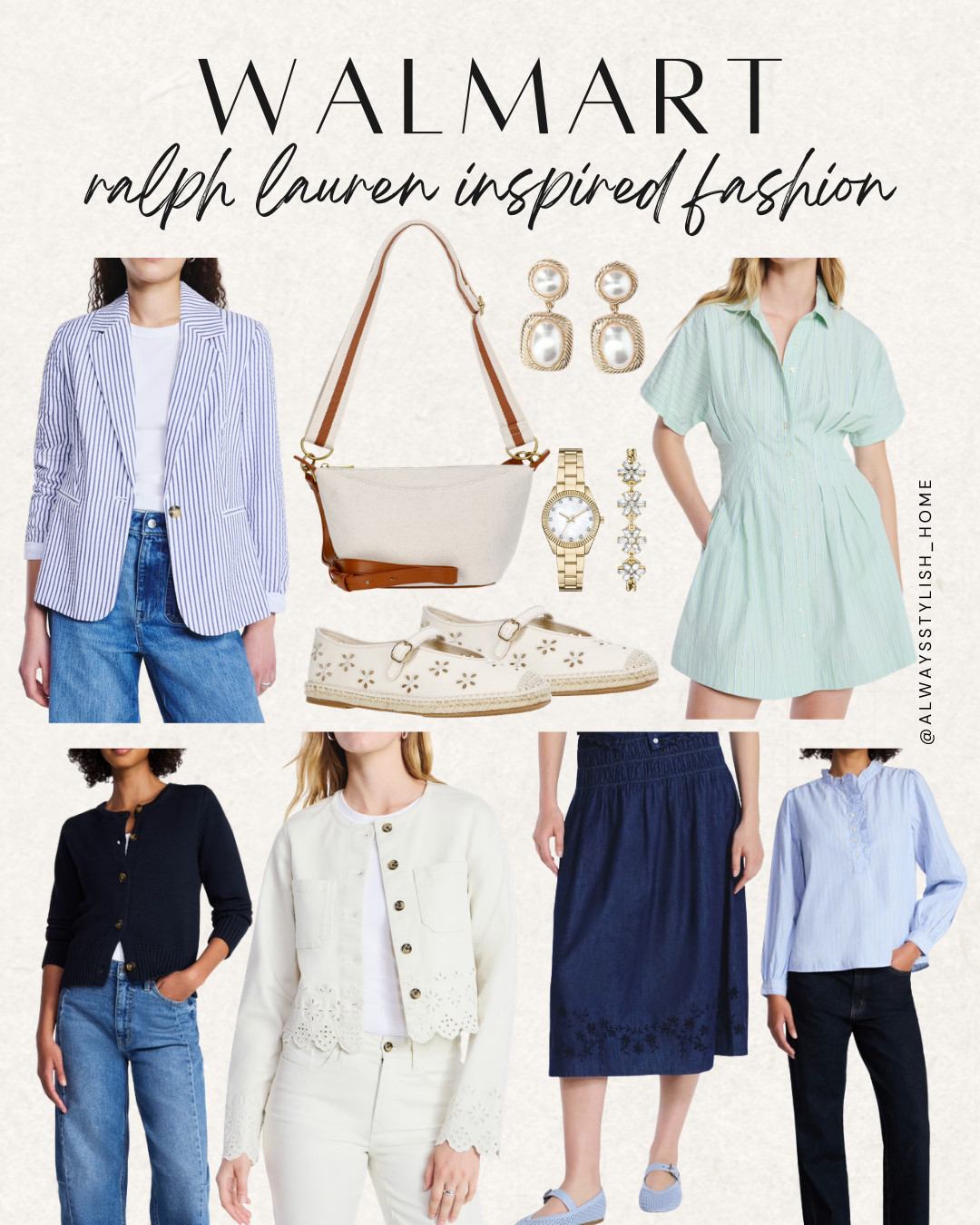 Ralph Lauren inspired fashion finds from Walmart that give that classic, polished look for less. Think striped sweaters, timeless button-downs, tailored pieces, and elevated basics that create an effortless preppy style. These Walmart fashion finds are perfect if you love classic American style, coastal prep looks, and affordable Ralph Lauren inspired outfits.

#walmartfashionfinds #walmartstyle #ralphlaureninspired #preppystyle #classicstyleinspo #affordablefashionfinds #walmartoutfits #elevatedbasics #coastalpreppy #ltkfashion 

 #LTKootd #LTKSeasonal #LTKWorkwear