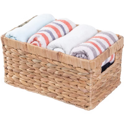 Vintiquewise Natural Woven Water Hyacinth Wicker Rectangular Storage Bin Basket with Handles, Sma... | Target