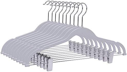 Quality Plastic 20-Pack Non Velvet Non-Flocked Thin Compact Coat Hangers with Metal Clips for Skirts | Amazon (US)