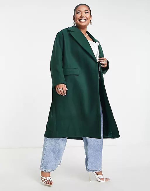 Ever New Curve formal cocoon coat in emerald green | ASOS (Global)