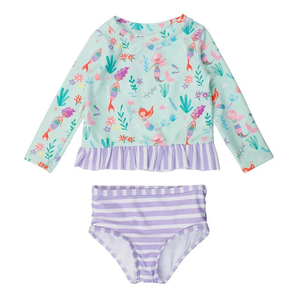Girls' RuffleButts Long Sleeve Rash Guard Swim Tankini Set Toddler 4T Mermaid Princess | Scheels