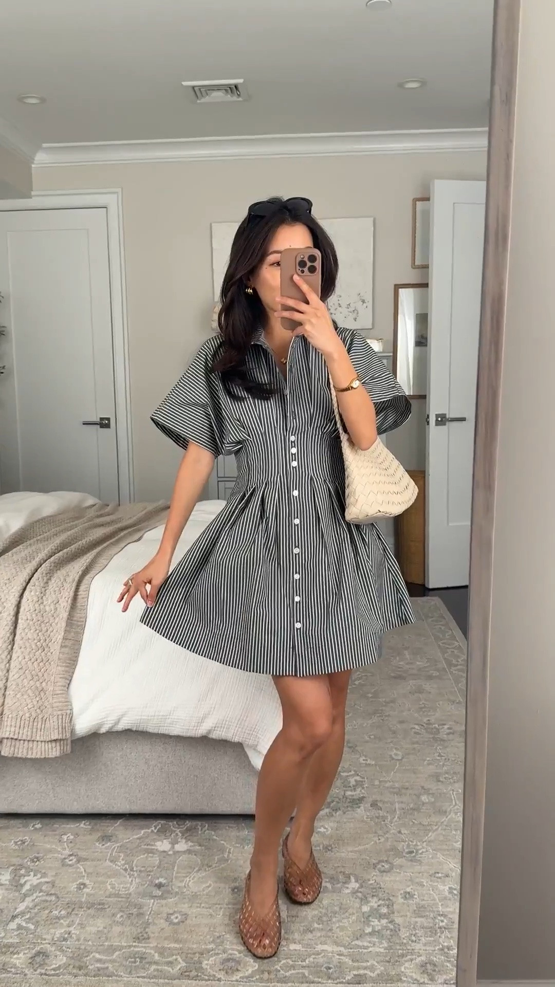 JEAN20 for 20% off 
• Tobie dress xxs petite - this print runs TTS, very flattering (the solid black one ran bigger for me at the waist). 
I machine wash cold and hang to air dry - dries quickly with almost no wrinkles and travels well. I wear mini bike shorts under for extra coverage. Petites could also try regular sizing for longer length. 
• Dolce Vita jelly flats in Mocha size 5, size down if between sizes.
• Woven shoulder bag with liner

Petite friendly spring dresses, casual summer outfit ideas, mom style

#LTKootd #LTKSeasonal #LTKPetite