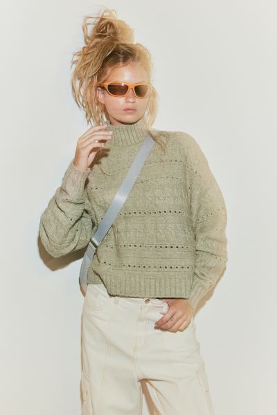 Textured-knit Mock Turtleneck Sweater - Cream - Ladies | H&M US | H&M (US + CA)