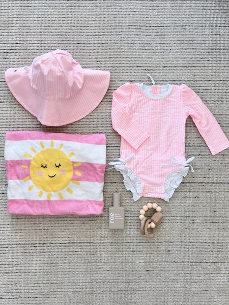 Baby swim outfit and towel for summer and spring! Perfect for vacations, too. Love the pink for baby girl! 

#LTKbaby #LTKkids #LTKstyletip