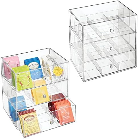 mDesign Plastic Tea Bag Caddy Box Storage Container Organizer Holder with 3 Drawers - for Kitchen... | Amazon (US)