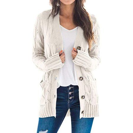 Well Sweater Coat With Pockets Women s Open Front Chunky Oversized Long Sleeve beige | Walmart (US)