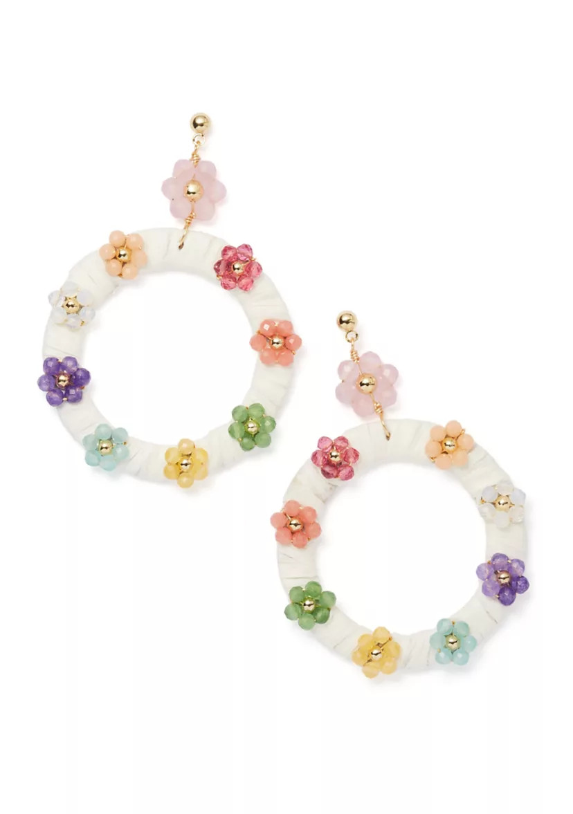 Gold Tone Beaded Flower Circle Drop Earrings | Belk