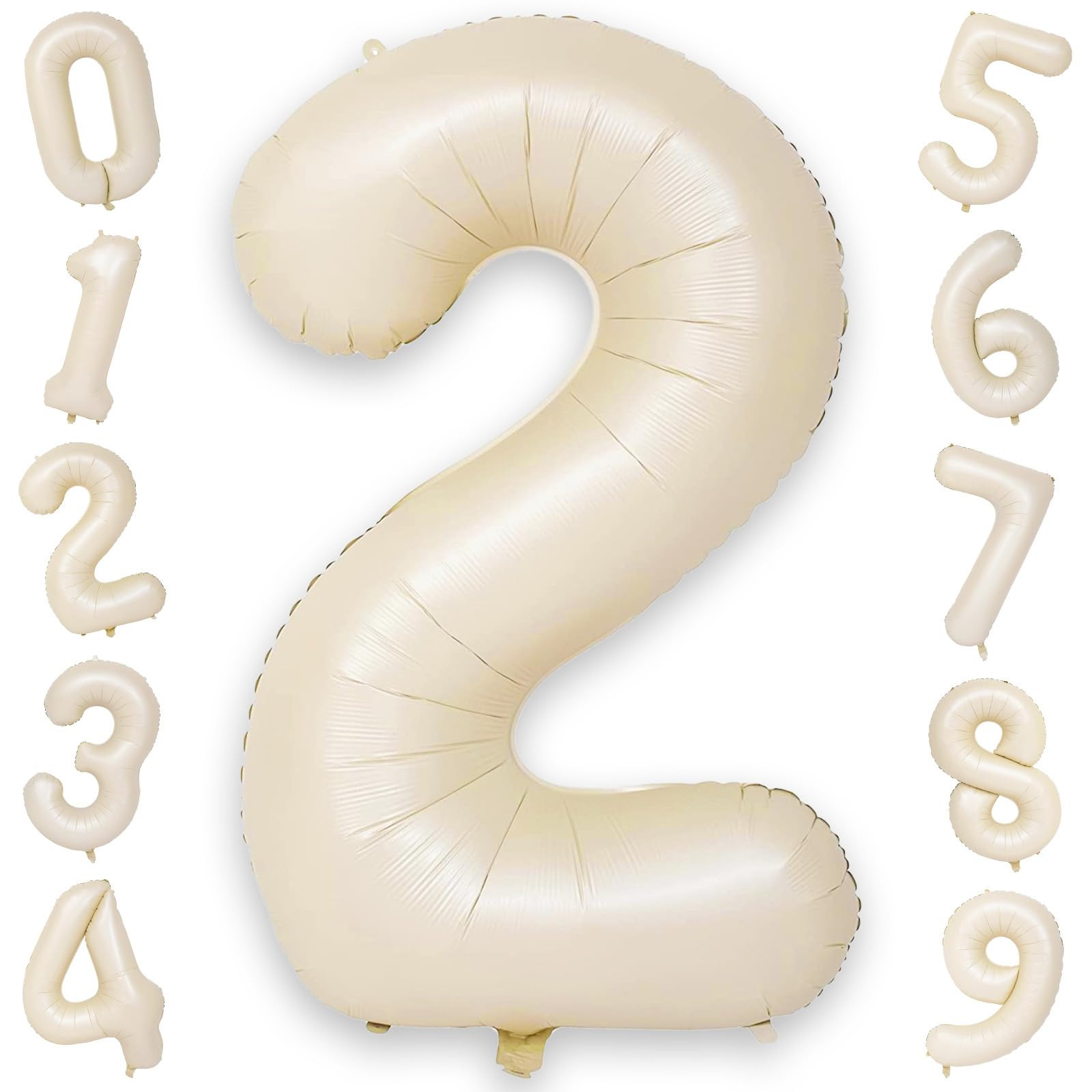 40 Inch Balloon Number 2 Beige, Large Foil Cream Number Balloons Set 0-9 for Men Women, Self Infl... | Amazon (US)