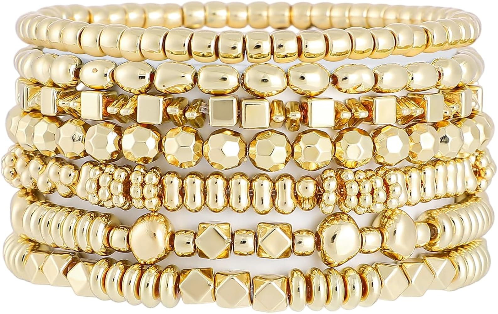 Gold Plated Beaded Bracelets for Women Trendy, 14K Gold Plated Stack Cross Pearl Bead Stretch Bra... | Amazon (US)