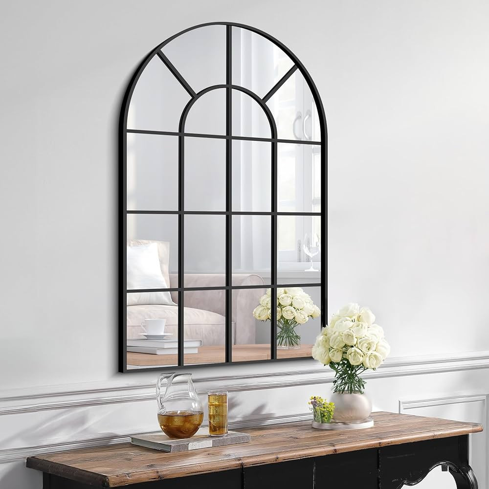 Arched Window Mirror, 24x36 inch Window Pane Mirrors for Wall Decor, Black Arched Mirrors Wall Mo... | Amazon (US)