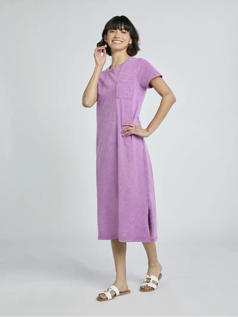 Time and Tru Women's and Women's Plus Cotton T-Shirt Dress with Short Sleeves, Sizes XS-4X | Walmart (US)