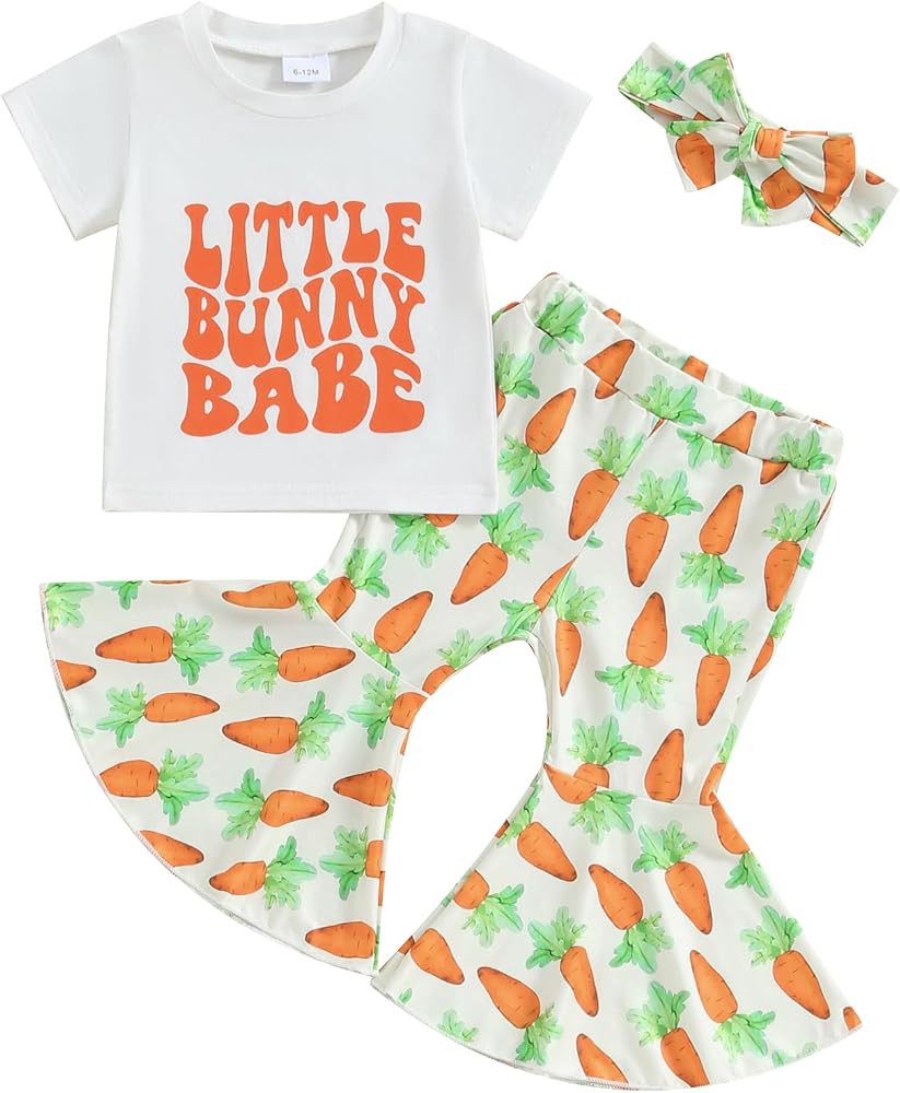 Kupretty Easter Outfits for Toddler Girls Clothes Bunny T-Shirt Tee Tops + Flare Pants + Headband... | Amazon (US)