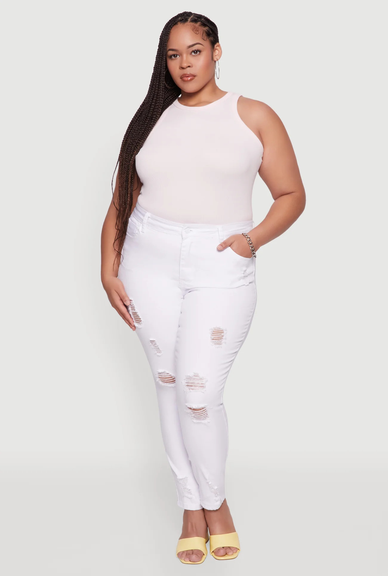 Plus Size WAX High Rise Distressed Push Up Skinny Jeans | Rainbow Shops