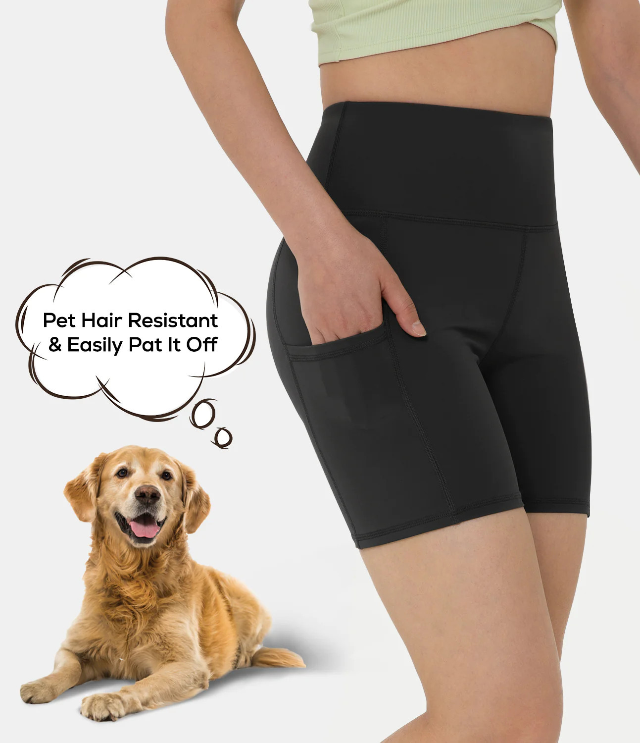 Halara Patitoff Pet Hair Resistant High Waisted Side Pocket Biker Shorts 5'' - Black - XS biker shor | HALARA