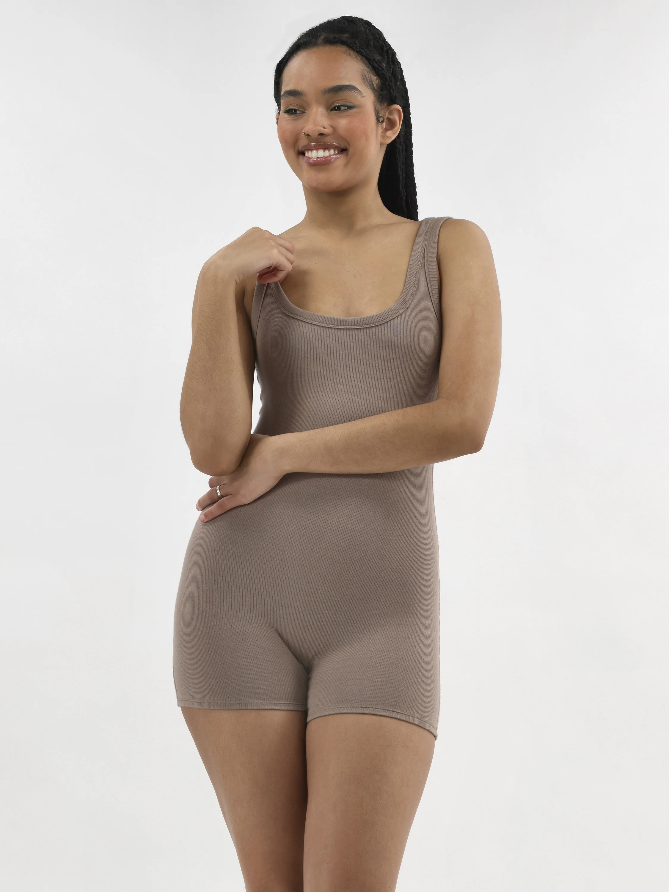 No Boundaries Cotton Stretch Ribbed Cozy Romper, Women’s XS-XXXL | Walmart (US)