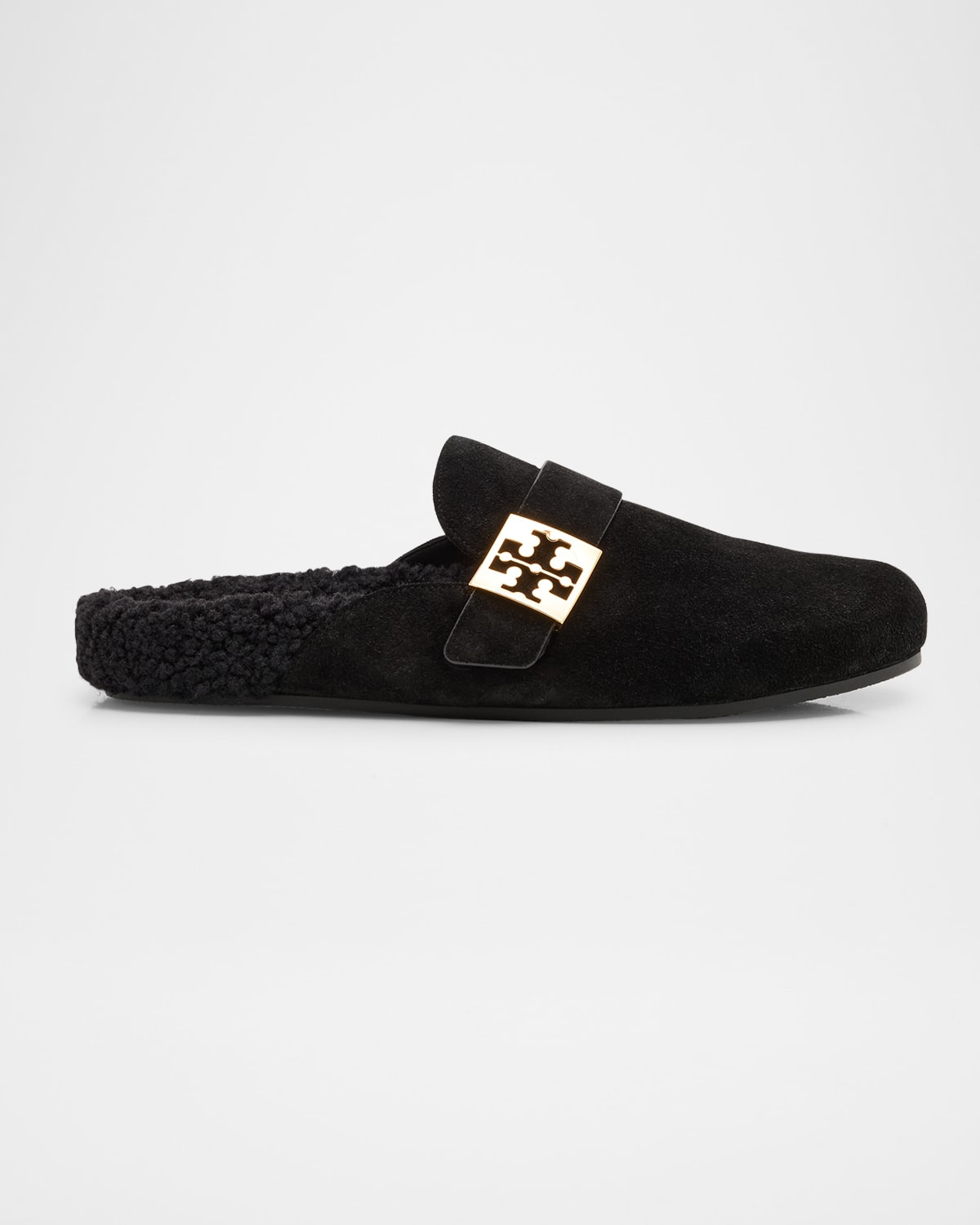 Mellow Suede Shearling Buckle Loafer Mules | Neiman Marcus