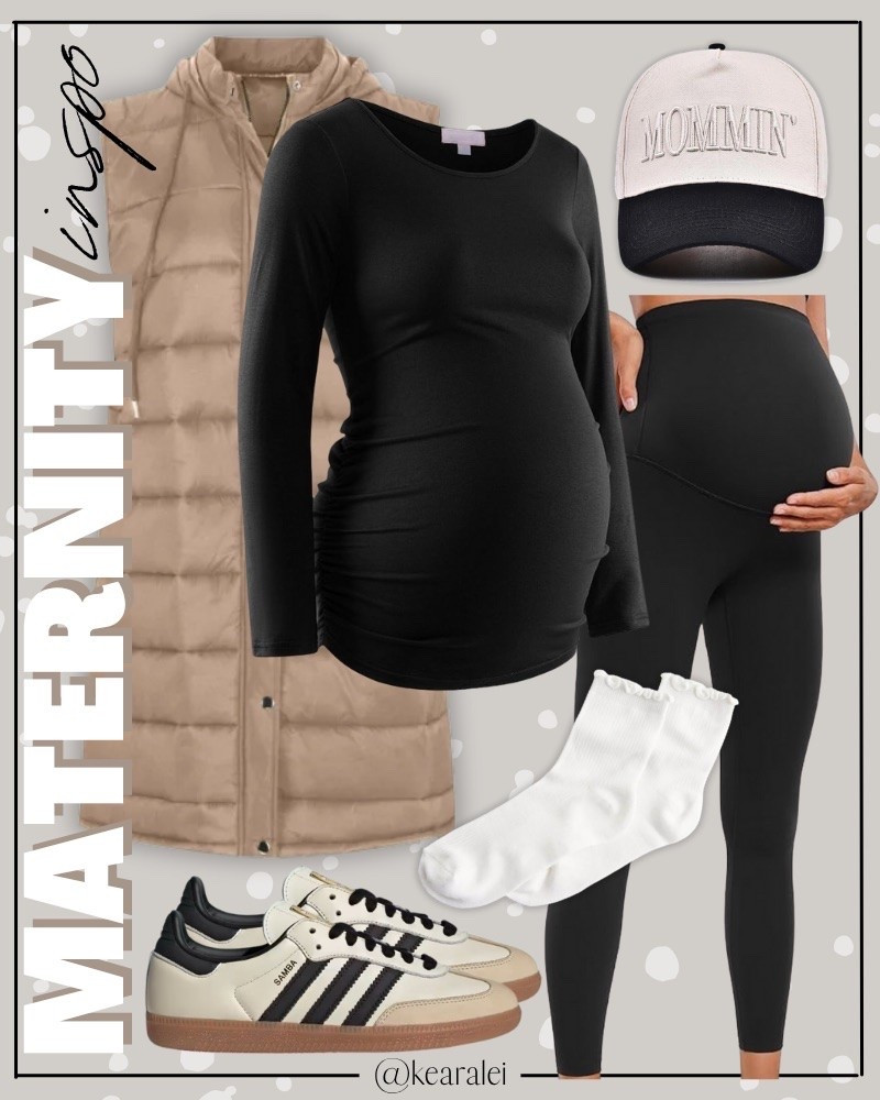Fall maternity outfits winter pregnancy clothes outfit idea black maternity leggings over the bump with black long sleeve maternity shirt and tan khaki long puffer vest and tan beige adidas sambas sneakers mommin trucker hat baseball hat cap tan beige camel brown black checkered crossbody bum bag purse carryall tote handbag white black ruffle crew socks for women Amazon fall outfits affordable baby bump style || #maternity #outfits #outfit #cardigan #coatigan #amazon #pinkblush #motherhood #bump #pregnancy #pregnant
.
.
.
baby shower dress, Maternity Dresses, Maternity, over the bump, motherhood maternity, pinkblush, mama shirt sweatshirt pullover, hospital bag, nursery, maternity photos, baby moon, pregnancy, pregnant, maternity leggings, maternity tops, diaper bag, mama necklace, baby boy, baby girl outfits, newborn, mom, 

Amazon fashion, teacher outfits, business casual, casual outfits, neutrals, street style, Midi skirt, Maxi Dress, Swimsuit, Bikini, Travel, skinny Jeans, Puffer Jackets, Concert Outfits, Cocktail Dresses, Sweater dress, Sweaters, cardigans Fleece Pullovers, hoodies, button-downs, Oversized Sweatshirts, Jeans, High Waisted Leggings, dresses, joggers, fall Fashion, winter fashion, leather jacket, Sherpa jackets, Deals, shacket, Plaid Shirt Jackets, apple watch bands, lounge set, Date Night Outfits, Vacation outfits, Mom jeans, shorts, sunglasses, Disney outfits, Romper, jumpsuit, Airport outfits, biker shorts, Weekender bag, plus size fashion, Stanley cup tumbler, Target, Abercrombie and fitch, Amazon, Shein, Nordstrom, H&M, forever 21, forever21, Walmart, asos, Nordstrom rack, Nike, adidas, Vans, Quay, Tarte, Sephora, lululemon, free people, j crew jcrew factory, old navy

#LTKootd #LTKBump #LTKBaby