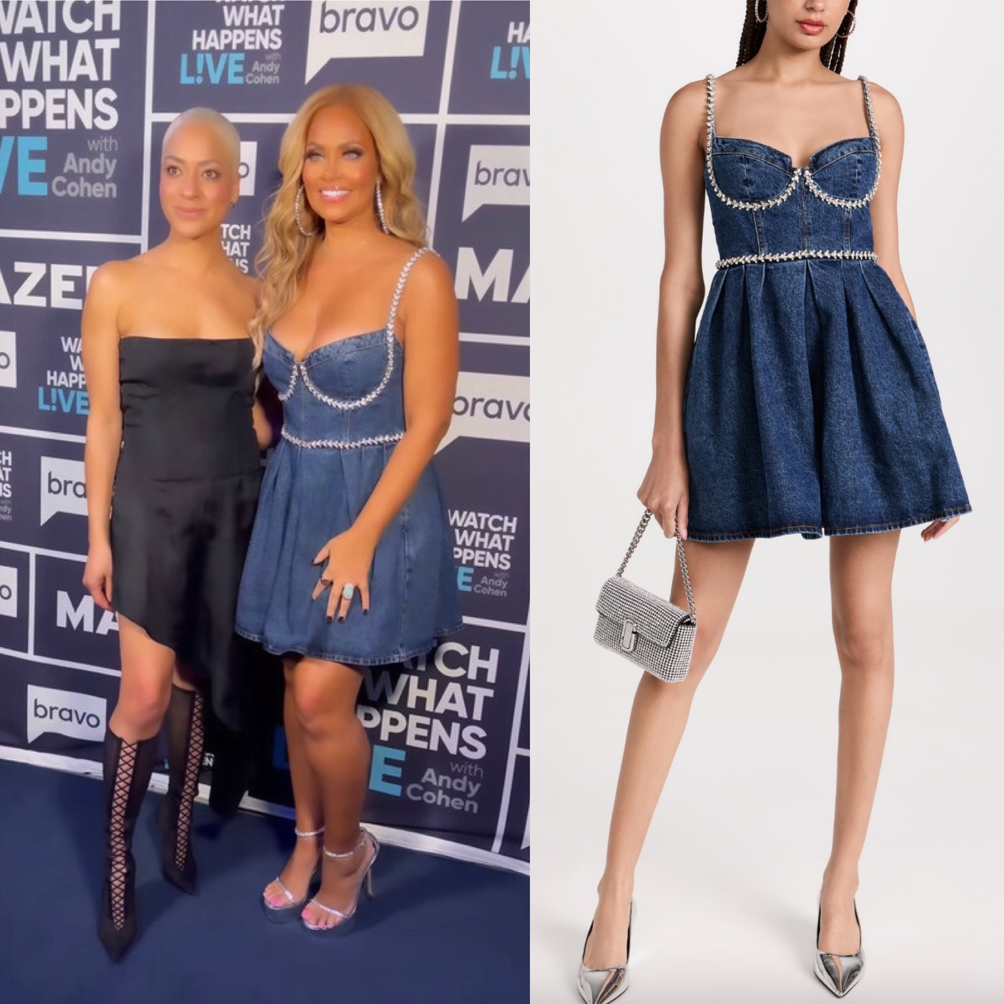 Gizelle Bryant’s Denim Embellished Dress on #WWHL 📸= @bravowwhl