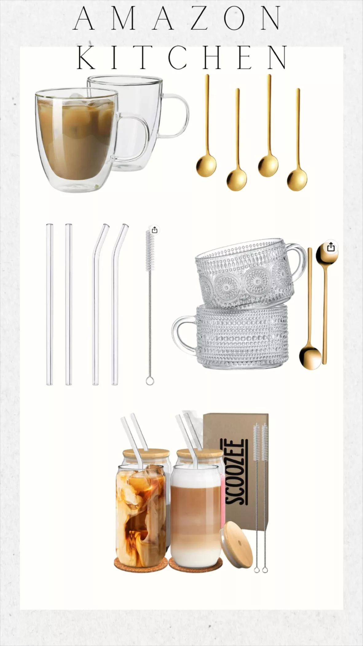  Hiware Reusable Glass Straws Set, 4-piece Drinking