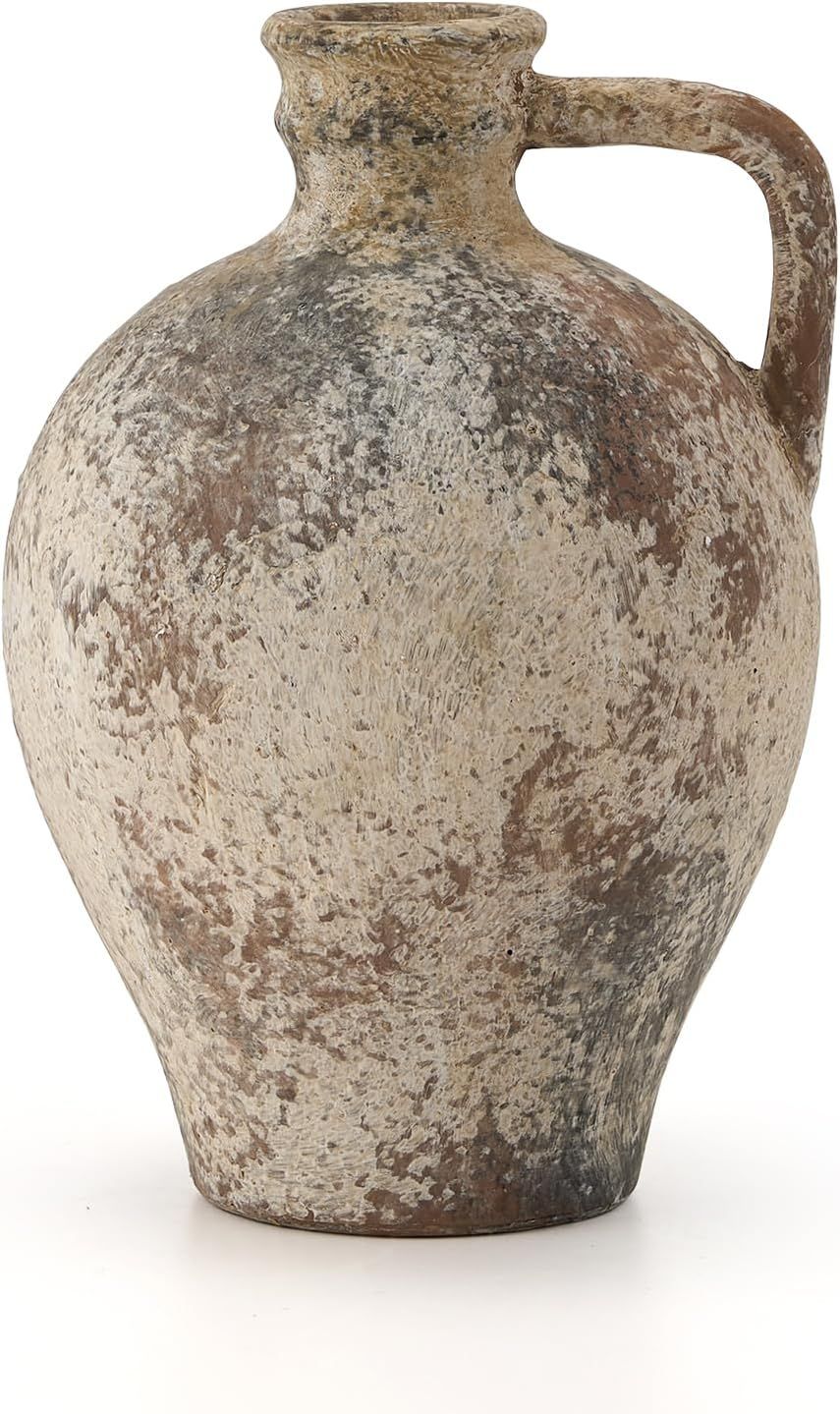 LUKA Ceramic Rustic Farmhouse Vase,8.25 inch Terracotta Vase with Handle,Neutral Clay Pot Vases D... | Amazon (US)