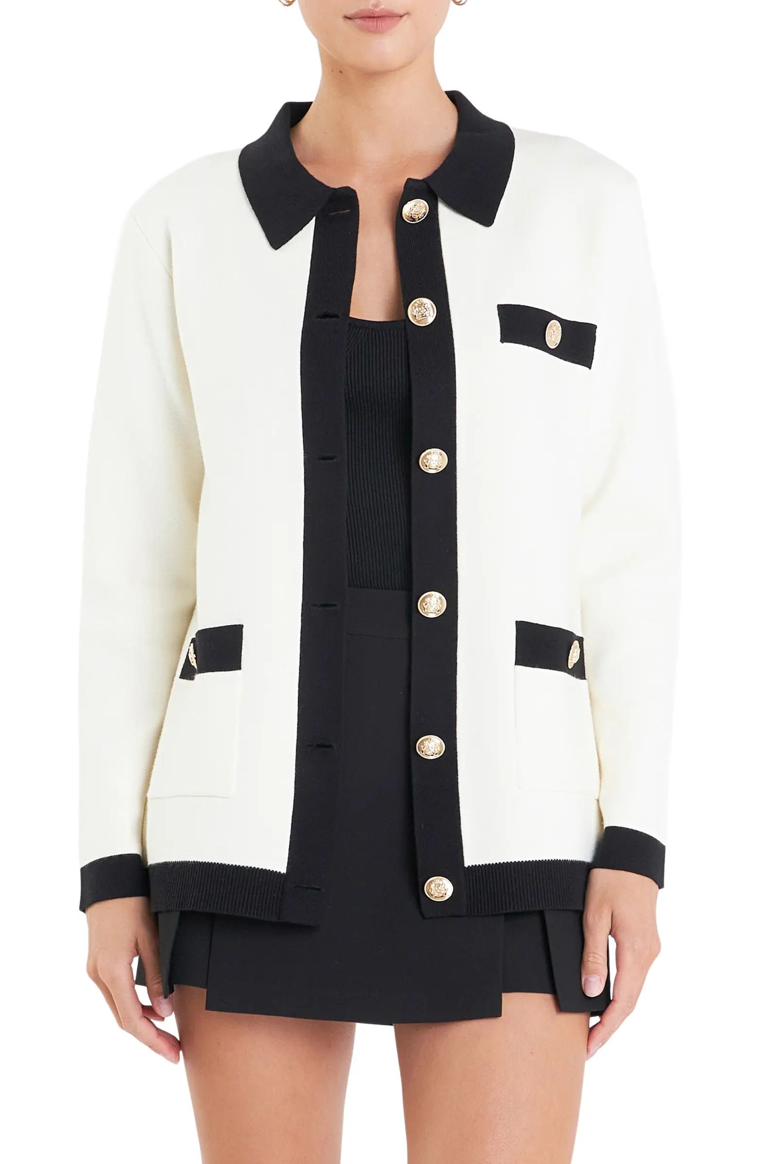 English Factory Contrast Edge Collared Cardigan | Nordstrom | Nordstrom