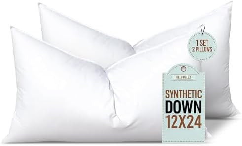 Pillowflex Set of 2 Synthetic Down Alternative Pillow Inserts for Shams (12 Inch by 24 Inch) | Amazon (US)