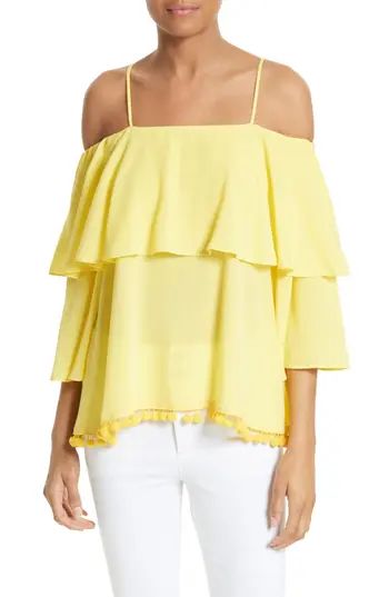 Women's Alice + Olivia Meagan Tiered Blouse, Size X-Small - Yellow | Nordstrom