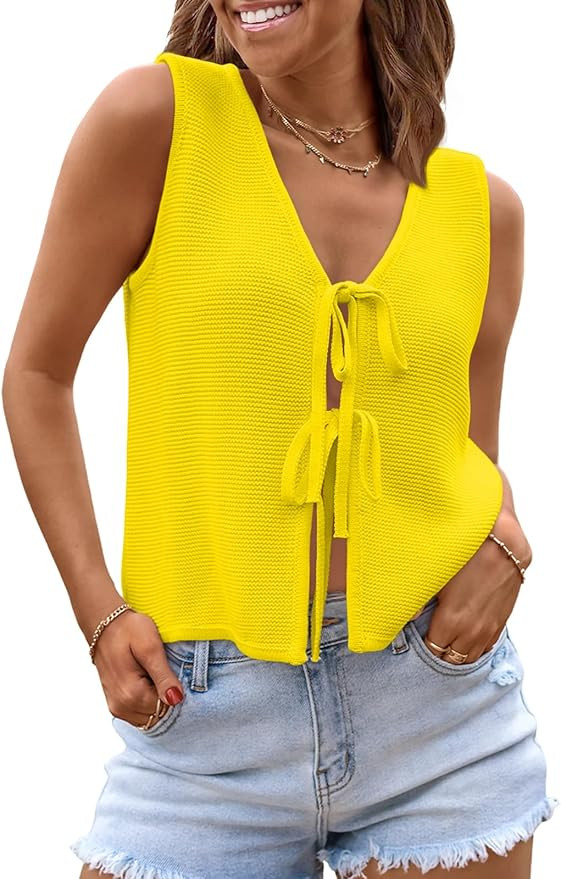 LILLUSORY Womens Summer Tops Beach Vacation Spring Outfits Cute Y2K Trendy Sweater Vest 2026 Tank... | Amazon (US)
