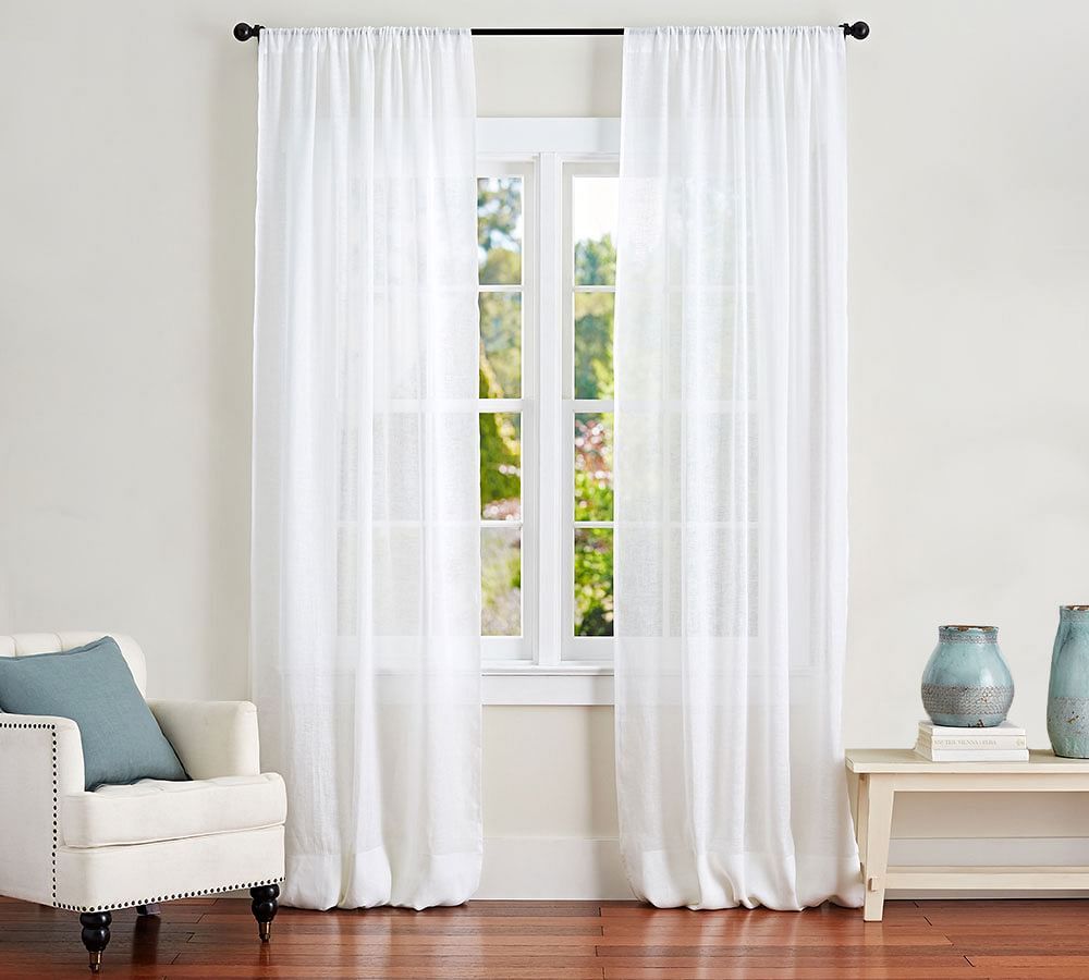 Belgian Flax Linen Rod Pocket Sheer Curtain | Pottery Barn (US)