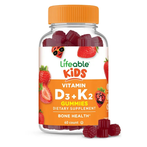 Kids Vitamin D3 + K2 Gummies, Natural Strawberry, 60 Gummies, Lifeable | Walmart (US)