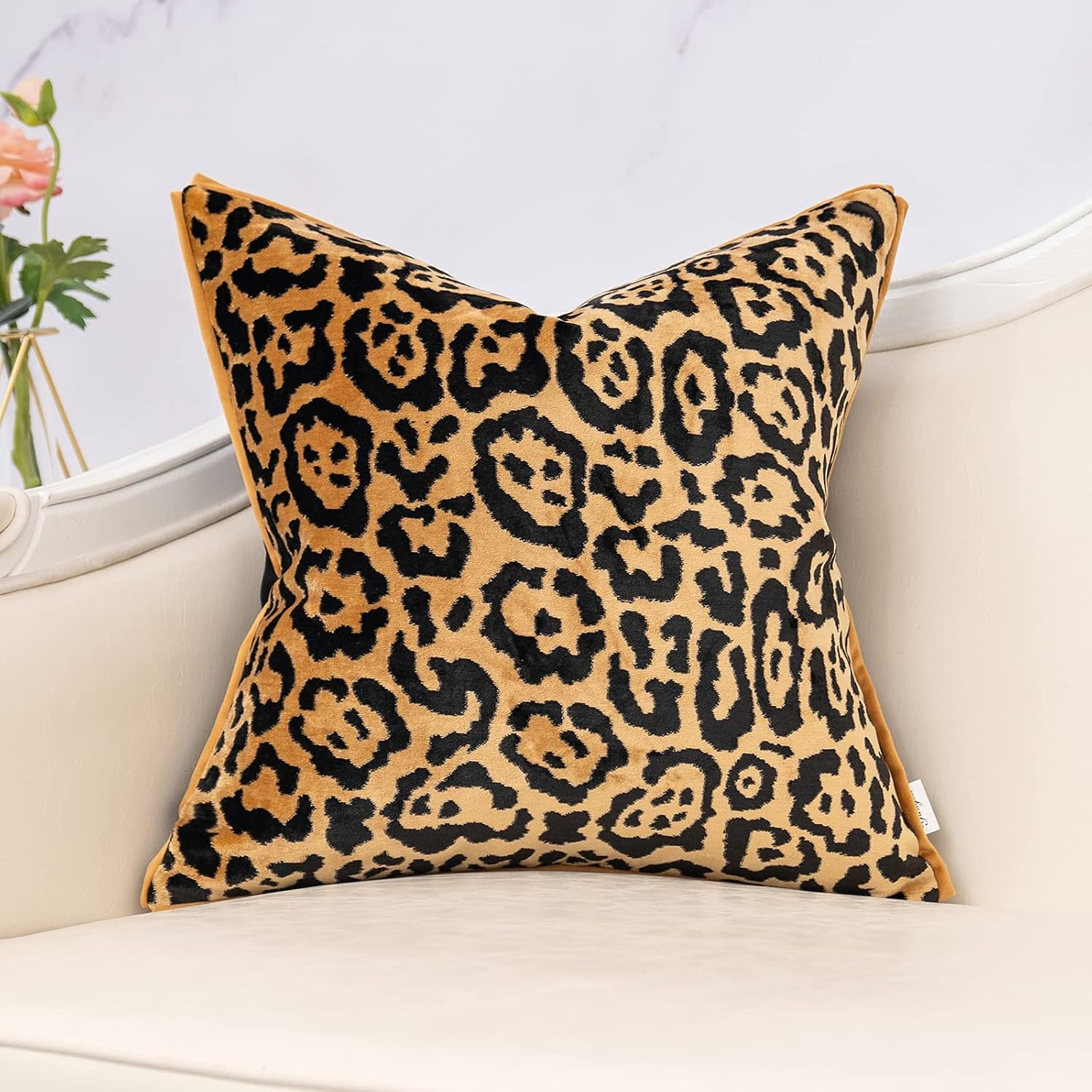 Yangest Black and Gold Square Pillow Cover Cut Velvet Leopard Print Cushion Cover Luxury Modern Pillowcover for Couch Living Room Bedroom, 20x20 Inch | Amazon (US)
