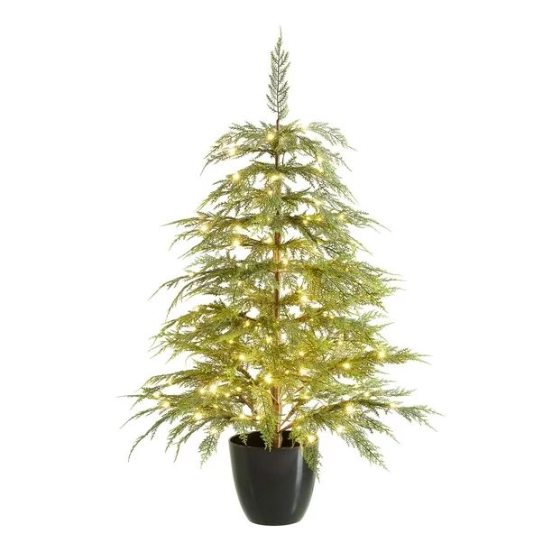 My Texas House Potted 4' Pre-Lit Cypress Artificial Christmas Tree, Green, 100 LED - Walmart.com | Walmart (US)