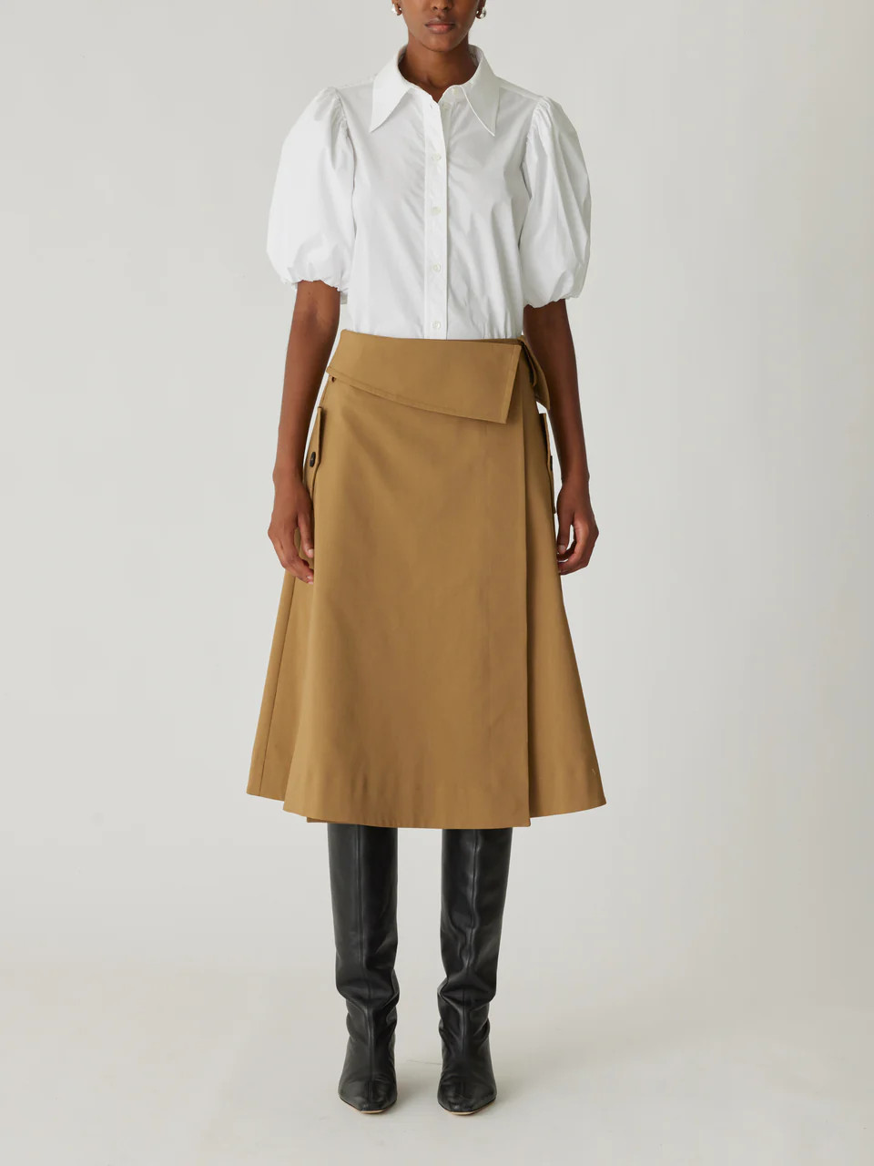 Refined Sateen Foldover Wrap Skirt | Rebecca Taylor